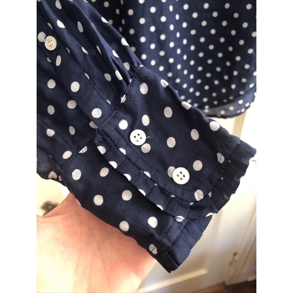 J Crew Blue White Polka Dot Long Sleeve Button Up Top Silk Blend Semi Sheer 8 - Picture 3 of 7